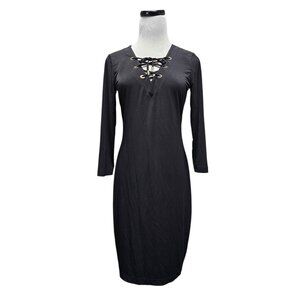 Calvin Klein lace-up V-neck long sleeve dress . small